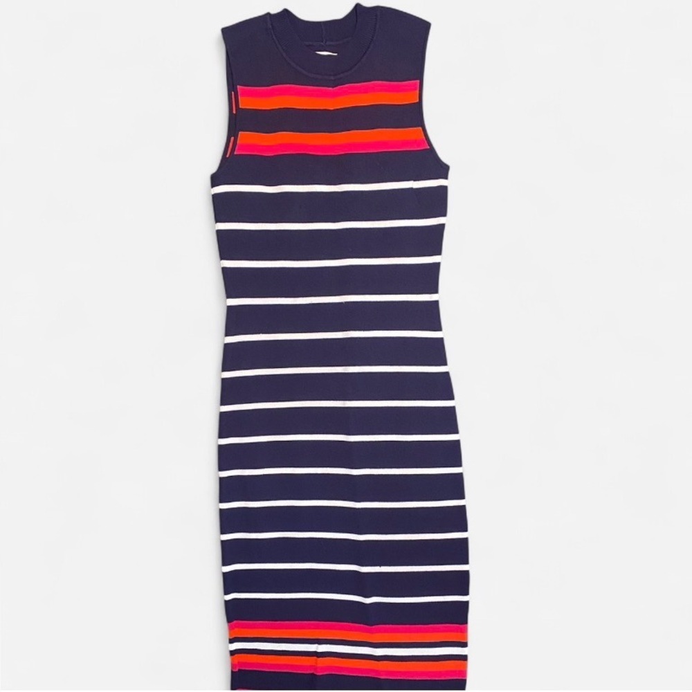 Eliza J Sleeveless Blue Black Pink Striped Bodycon Dress Small Stretch